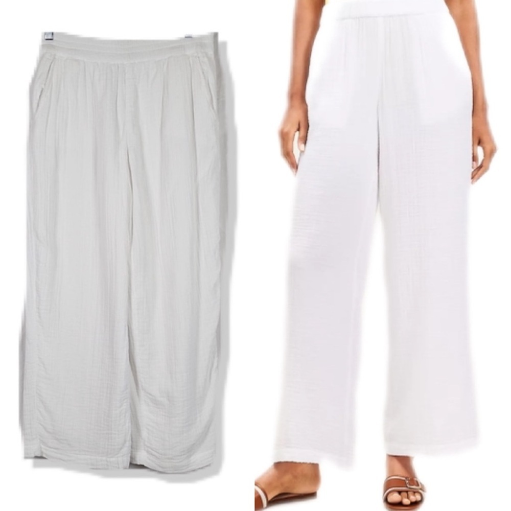 LOFT Beach Triple Cloth White Slub Cotton Ankle Crop Wide Leg Pants M
